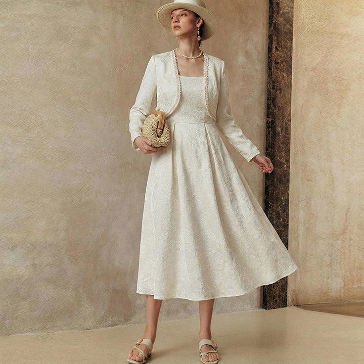 Damen Elegantes Hochzeitskleid mit langem Ärmel und Jacke Drune