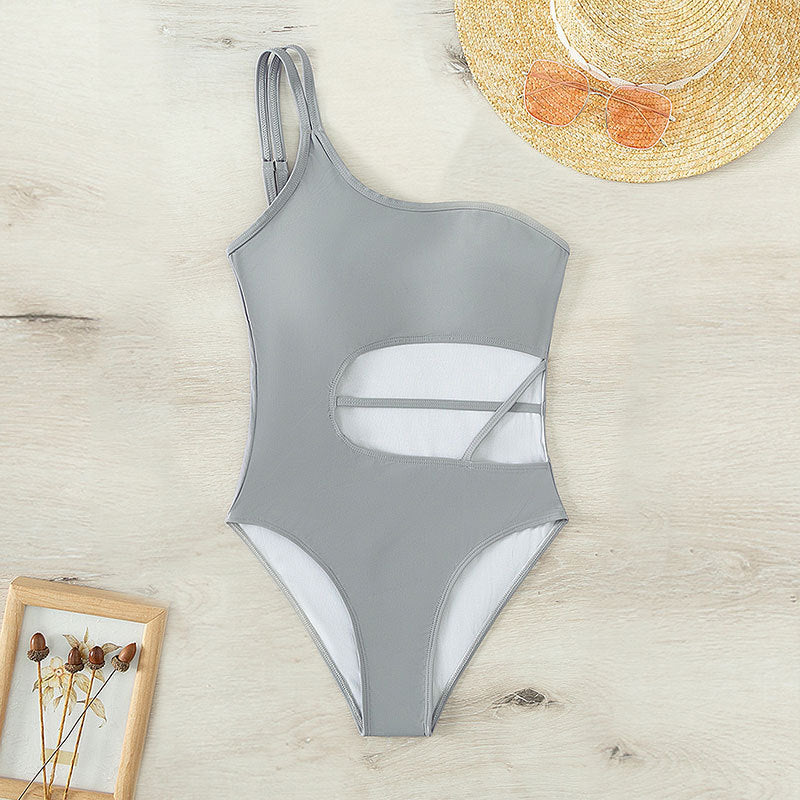 Damen Einteiler Badeanzug mit asymmetrischem Schnitt und modischem Cut-Out Drune