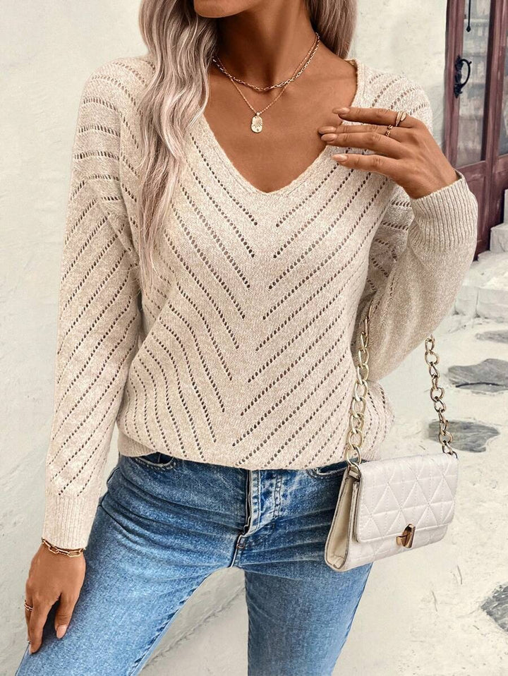 Damen Strickpullover mit leichtem Ajour-Muster und V-Ausschnitt Drune