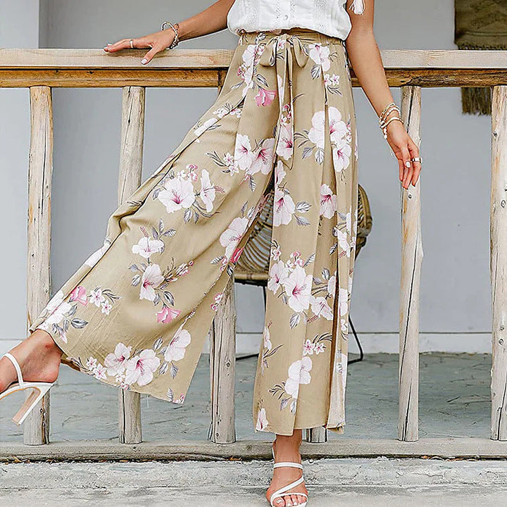 Damen Weite Palazzo-Hose mit floralem Design und elastischem Bund Drune