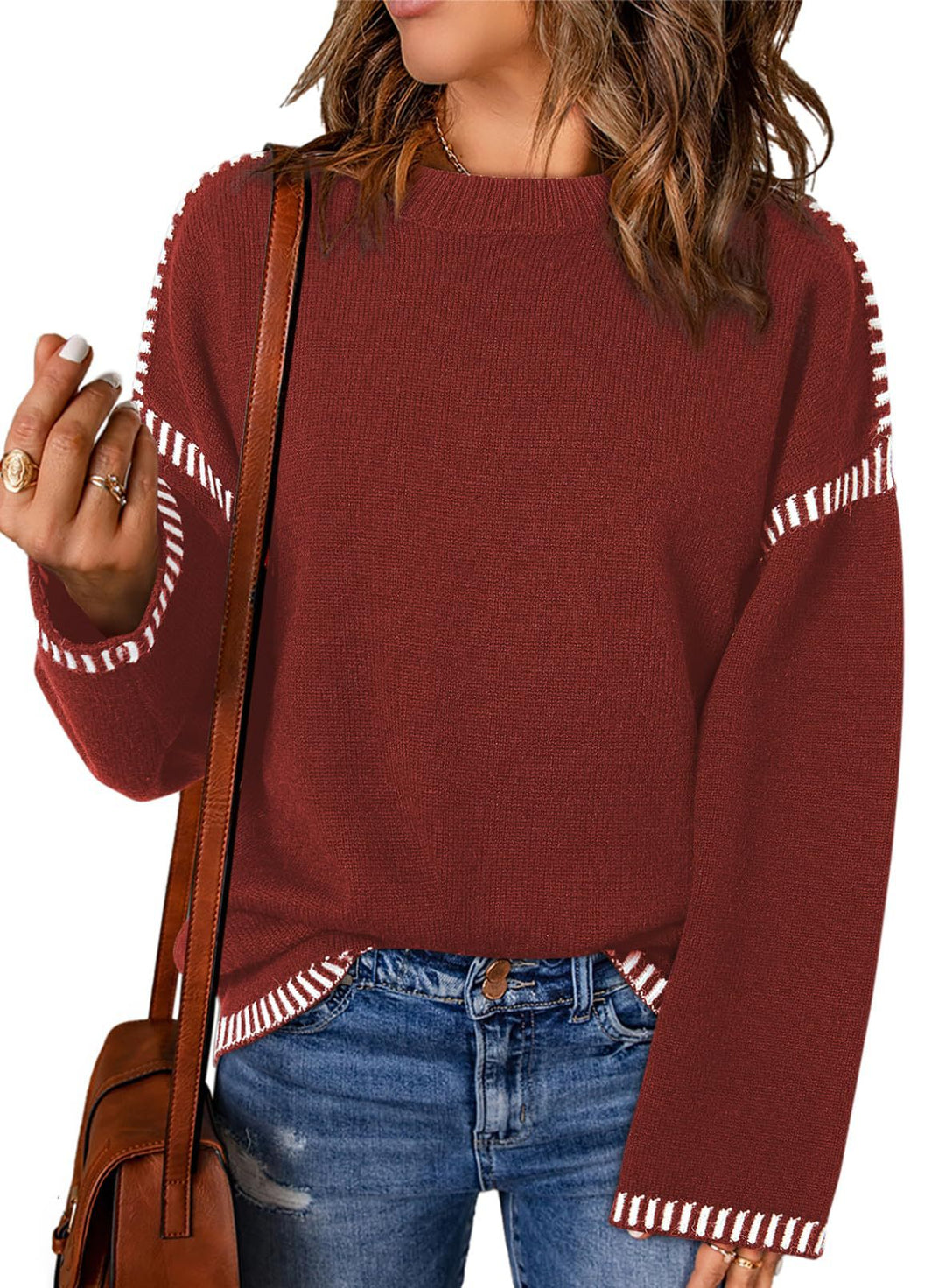 Damen lässiger Pullover mit Streifenakzenten Drune