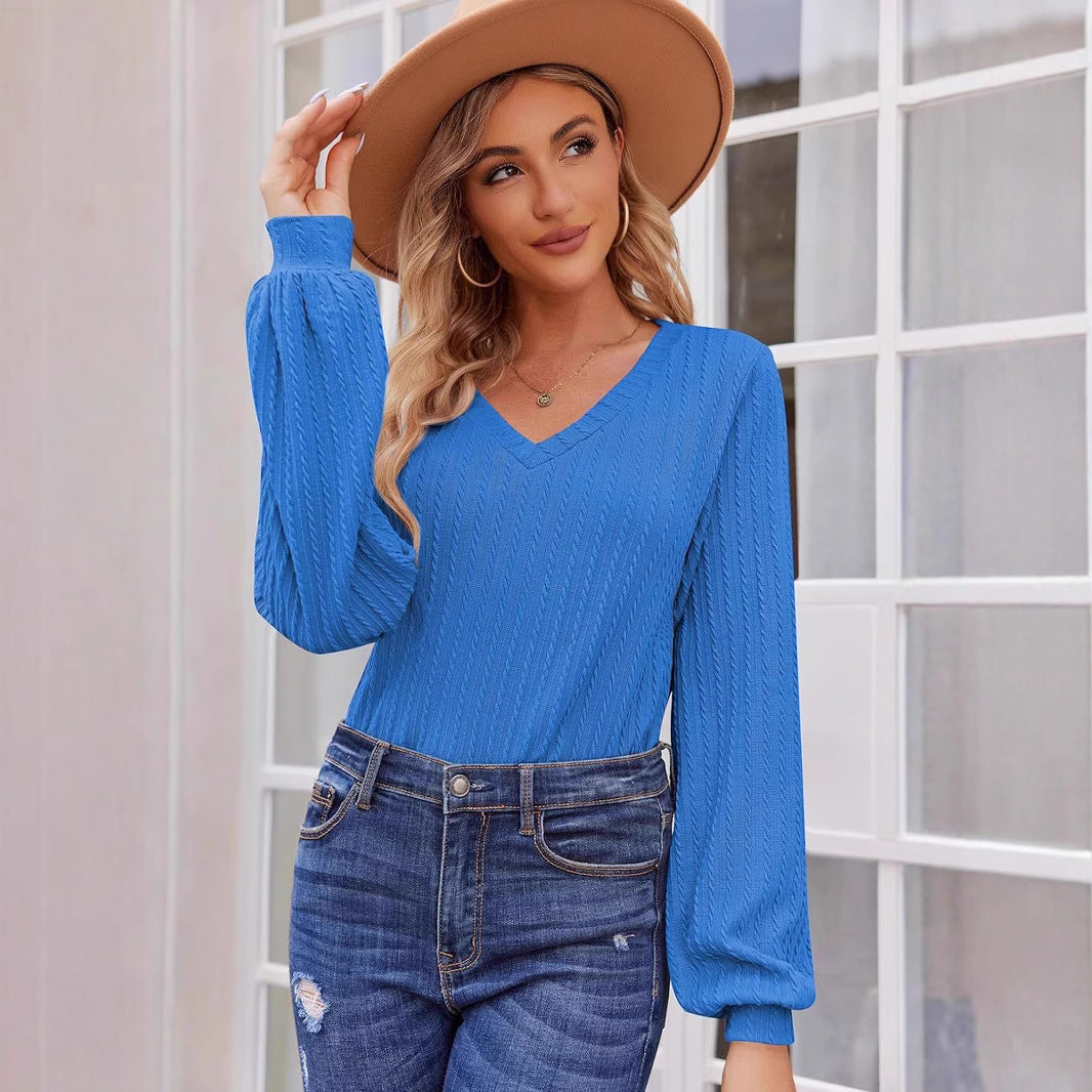Damen Strickbluse mit feiner Rippstruktur und lässigem V-Ausschnitt Drune