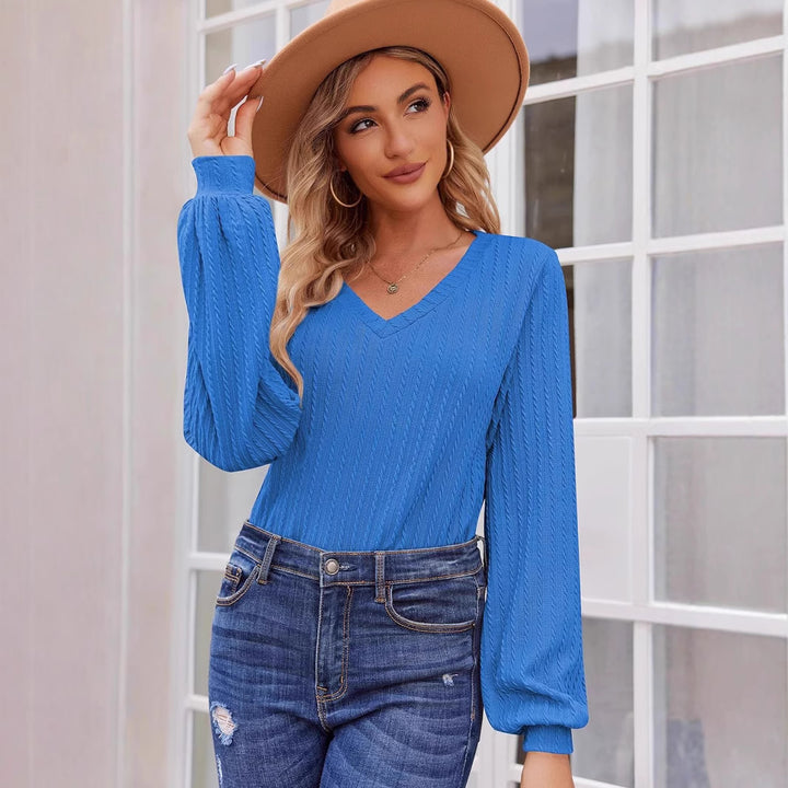 Damen Strickbluse mit feiner Rippstruktur und lässigem V-Ausschnitt Drune