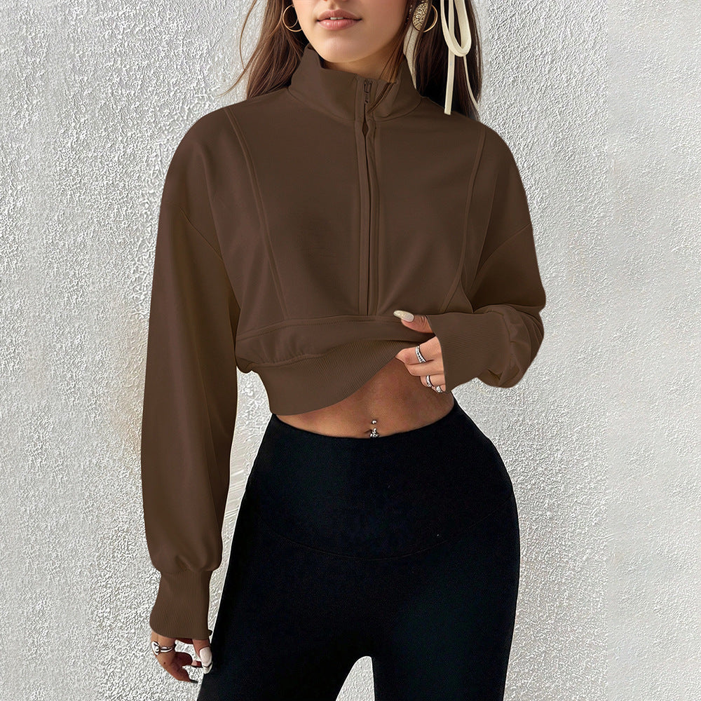 Damen cropped Sweatshirt mit hochschließendem Reißverschluss und aus softem Material Drune