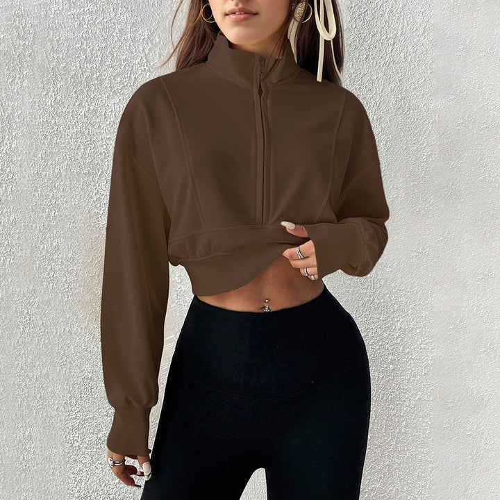 Damen cropped Sweatshirt mit hochschließendem Reißverschluss und aus softem Material Drune