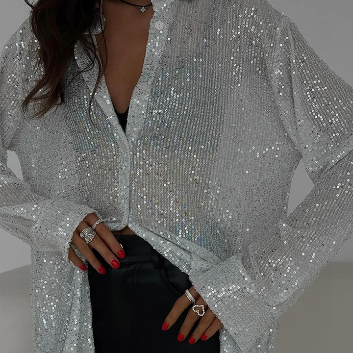 Damen Glänzende Bluse aus hochwertigem Sequin-Material Drune