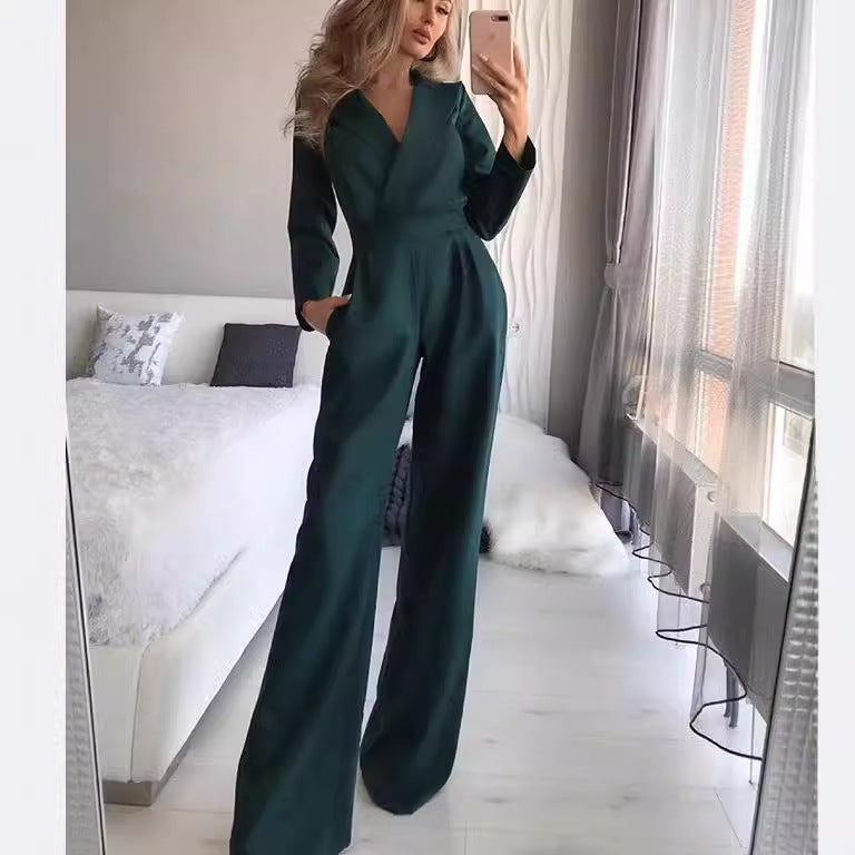 Damen Jumpsuit mit elegantem, figurbetontem Schnitt und weitem Bein Drune