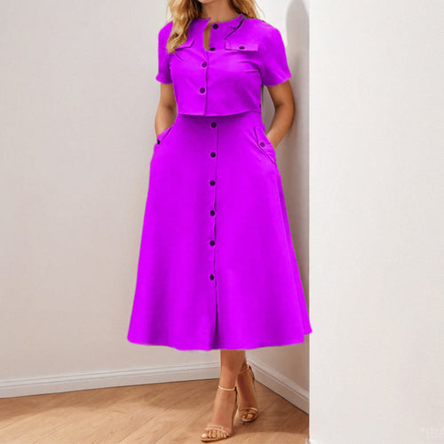 Damen Midi Kleid mit knöpfbarem Oberteil und taillierter Silhouette Drune