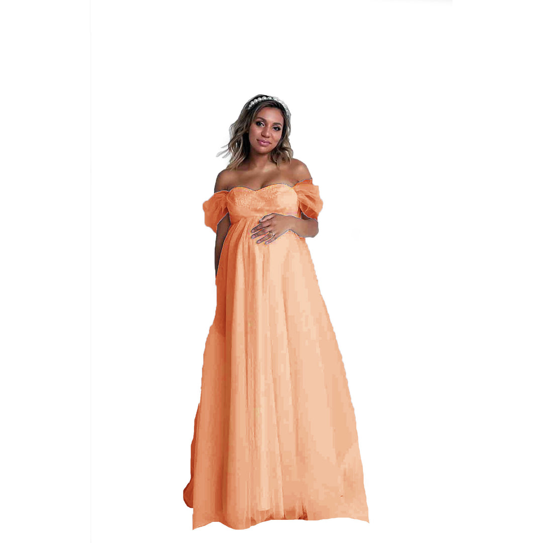 Damen Off-Shoulder Tüll Schwangerschafts-Kleid Drune