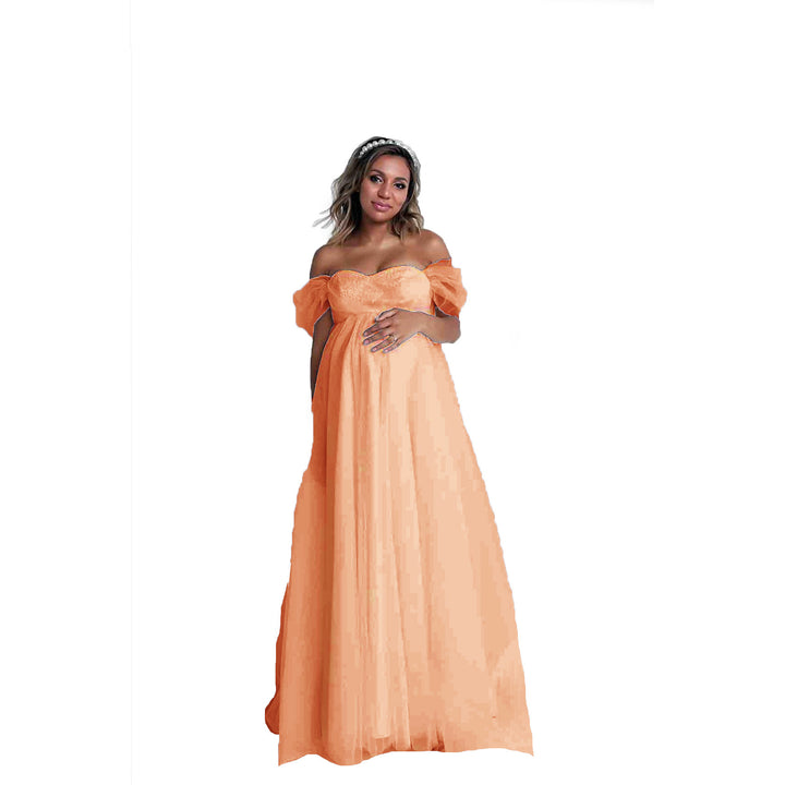 Damen Off-Shoulder Tüll Schwangerschafts-Kleid Drune