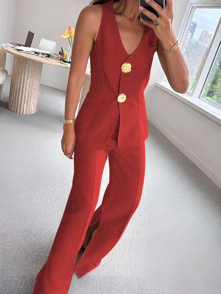 Damen elegantes Jumpsuit mit vordere Knopfleiste und weitem Bein Drune