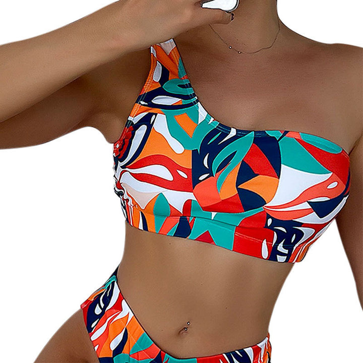 Damen Einseitiger Bikini mit geometrischem Muster und hoch geschnittenem Slip Drune