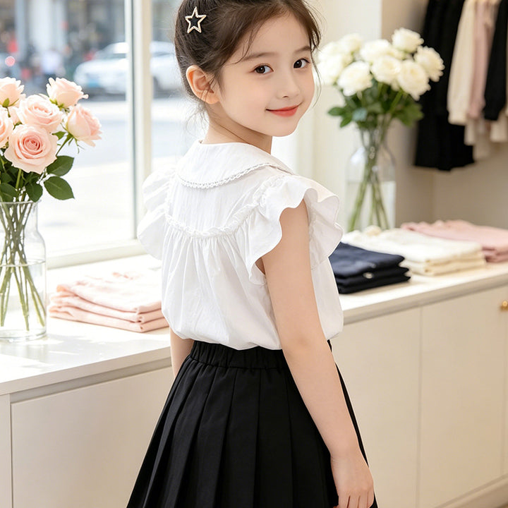 Mädchen elegante Bluse mit Spitzenkragen und Rüschendetails Drune