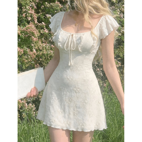 Damen Minikleid mit floralem Design und romantischen Rüschen Drune