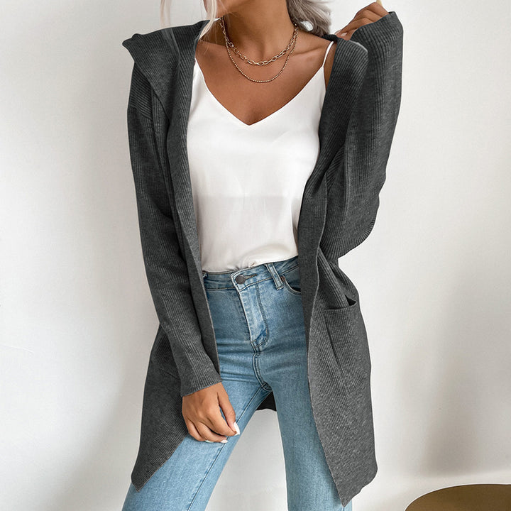 Damen lässiger Strickcardigan mit hohem Kragen und offenen Front Drune