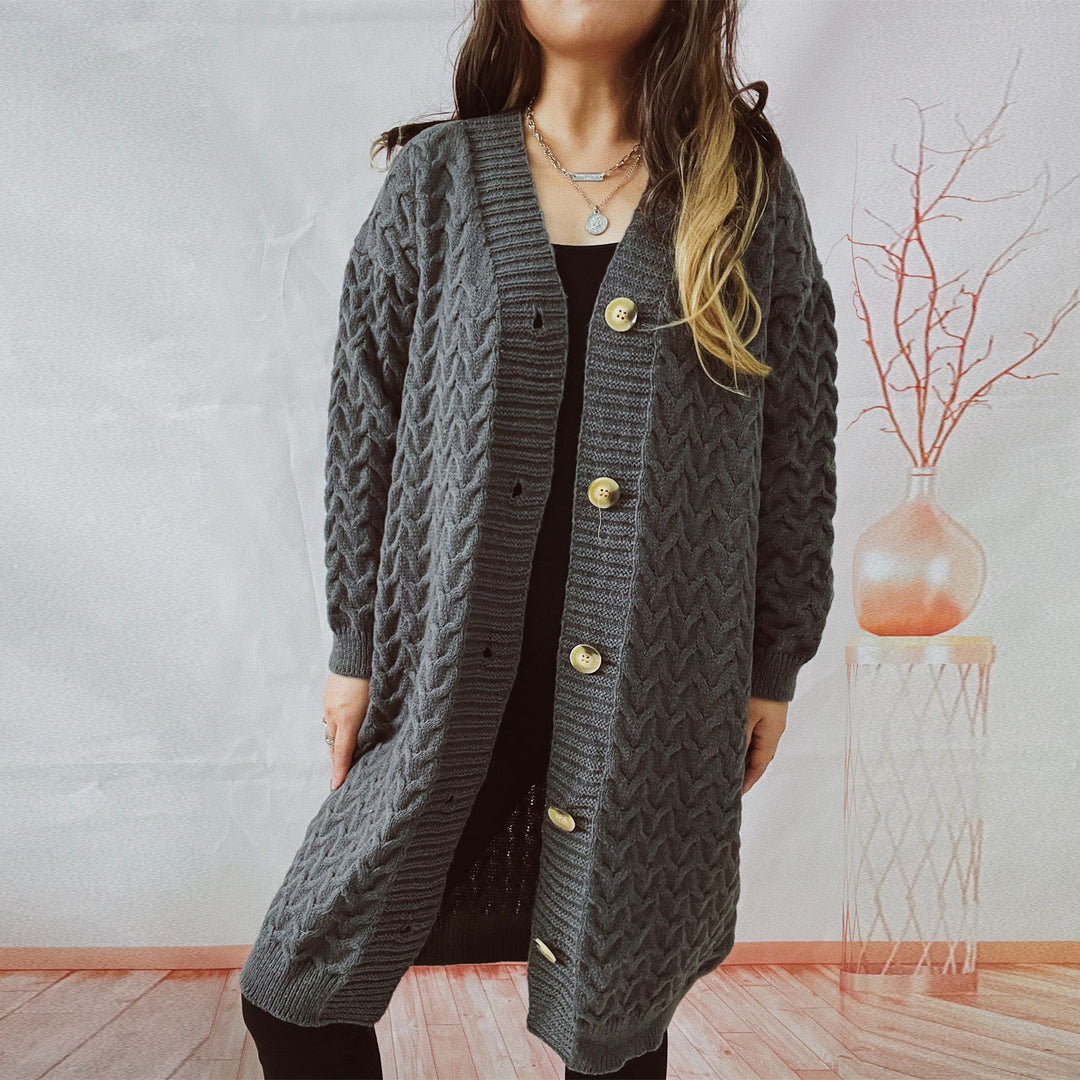 Damen Strickjacke mit strukturierter Zopfstrickoptik und dekorativen Knopfdetails Drune