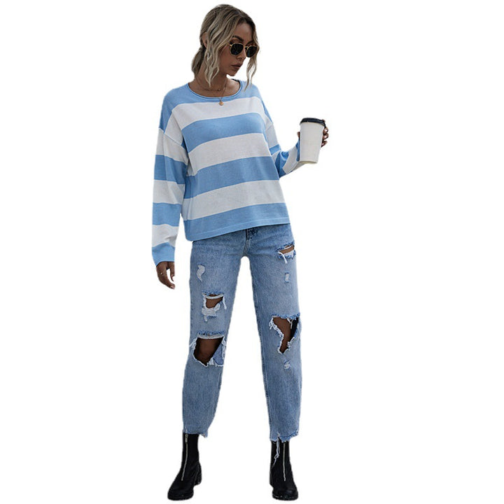 Damen lässiger Oversized-Pullover mit breiten Streifen Drune