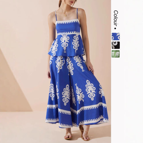 Damen Peplum-Top mit zarten Trägern und kunstvollem Muster Drune