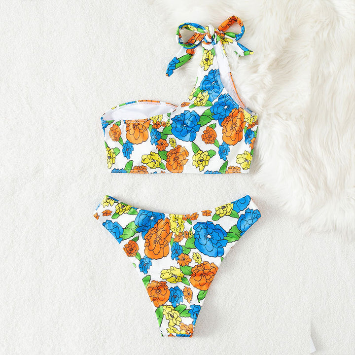 Damen asymmetrischer Bikini mit floralem Design Drune