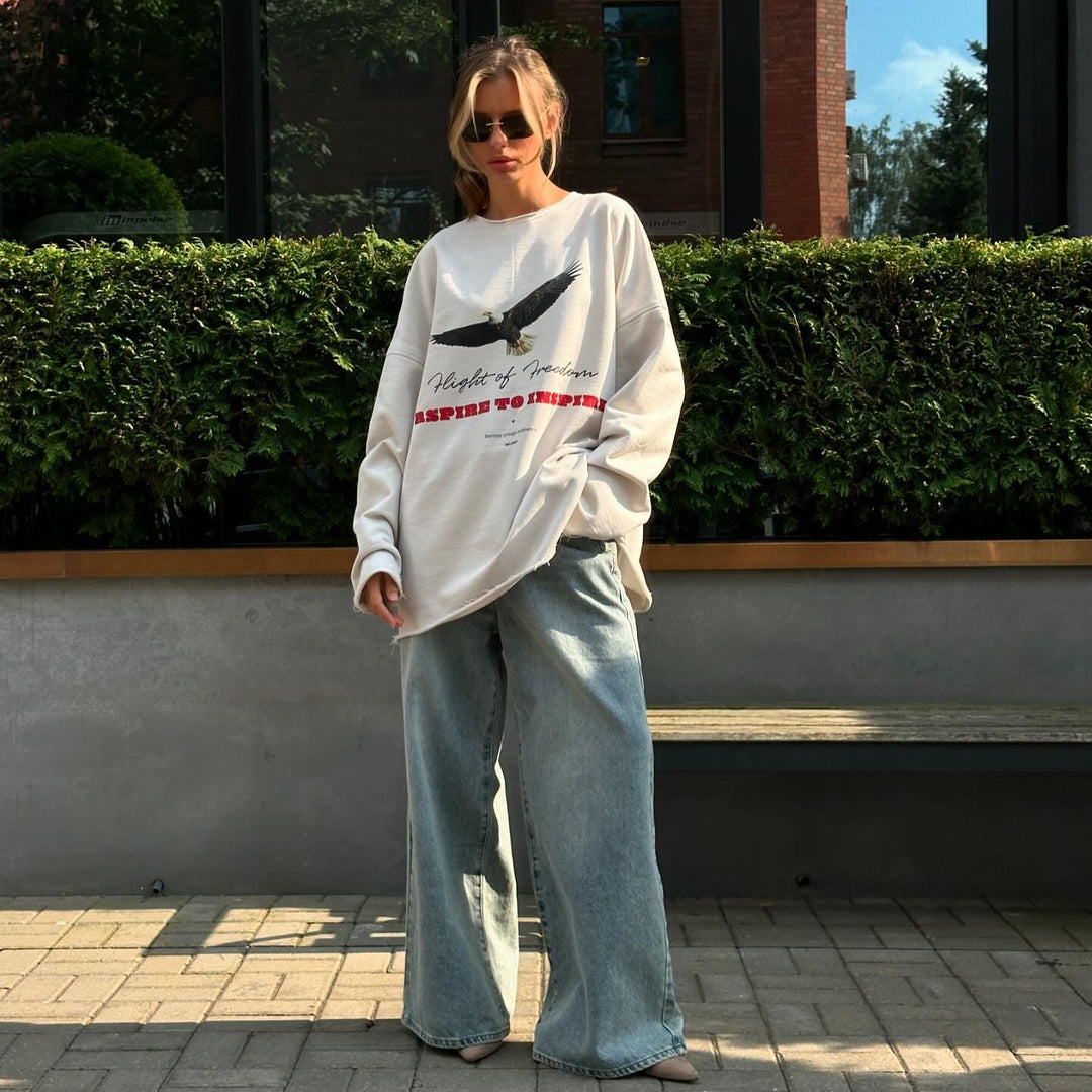 Damen Oversized Sweatshirt mit kreativem Grafikschnitt und lässigem Design Drune
