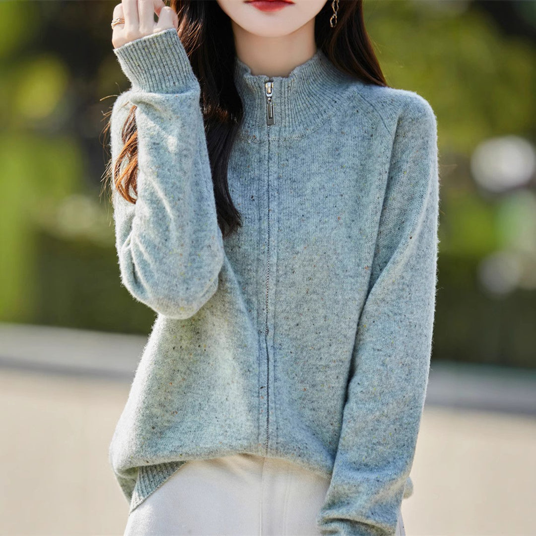 Damen kuscheliger Zip-Pullover mit hohem Kragen und feiner Struktur Drune