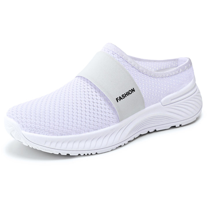 Damen nan atmungsaktive Strick-Slipper mit elastischem Mittelriemen und stoßabsorbierender Wellenlaufsohle Drune