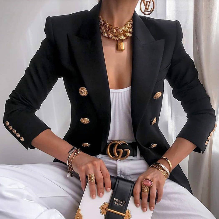 Damen eleganter Blazer mit doppelter Knopfleiste und goldenen Details Drune