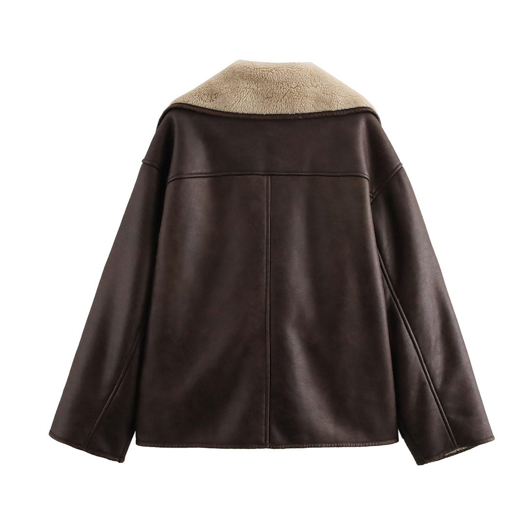 Damen Kunstlederjacke mit weichem Kragen und praktischen Taschen Drune