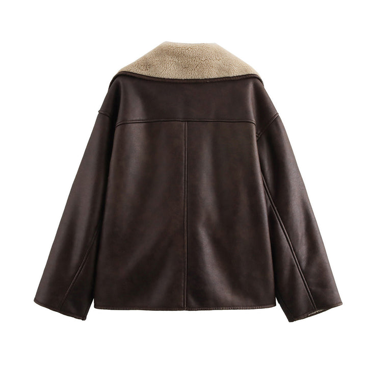 Damen Kunstlederjacke mit weichem Kragen und praktischen Taschen Drune