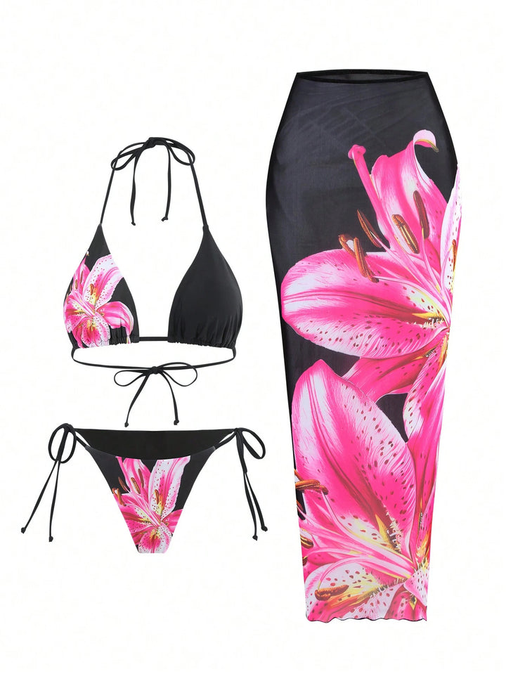 Damen Bikiniset mit floralem Wickelrock Drune