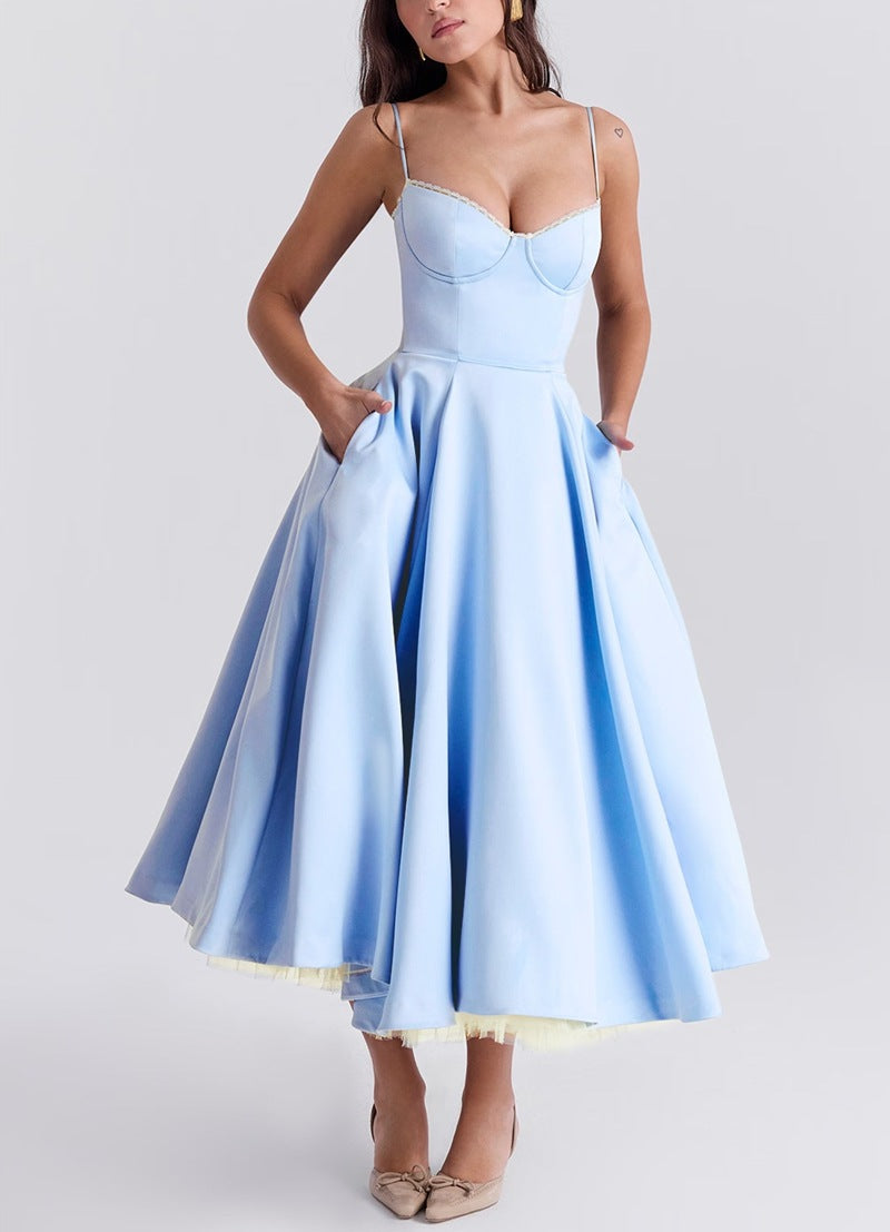 Damen nan Bustierkleid mit geformtem Mieder, weichem Tellerrock, integriertem Tüll-Unterzug und Eingrifftaschen Drune