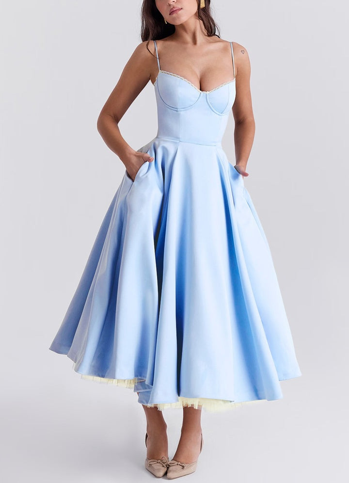 Damen nan Bustierkleid mit geformtem Mieder, weichem Tellerrock, integriertem Tüll-Unterzug und Eingrifftaschen Drune