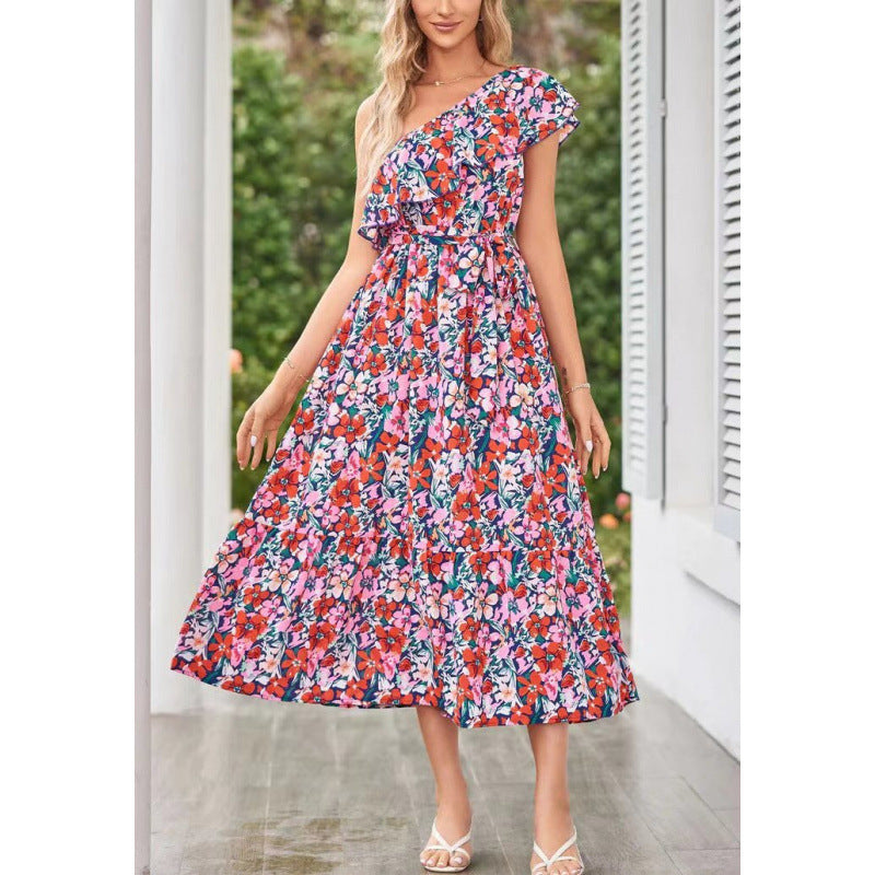 Damen Maxikleid mit asymmetrischem Schnitt und floralem Volantdesign Drune