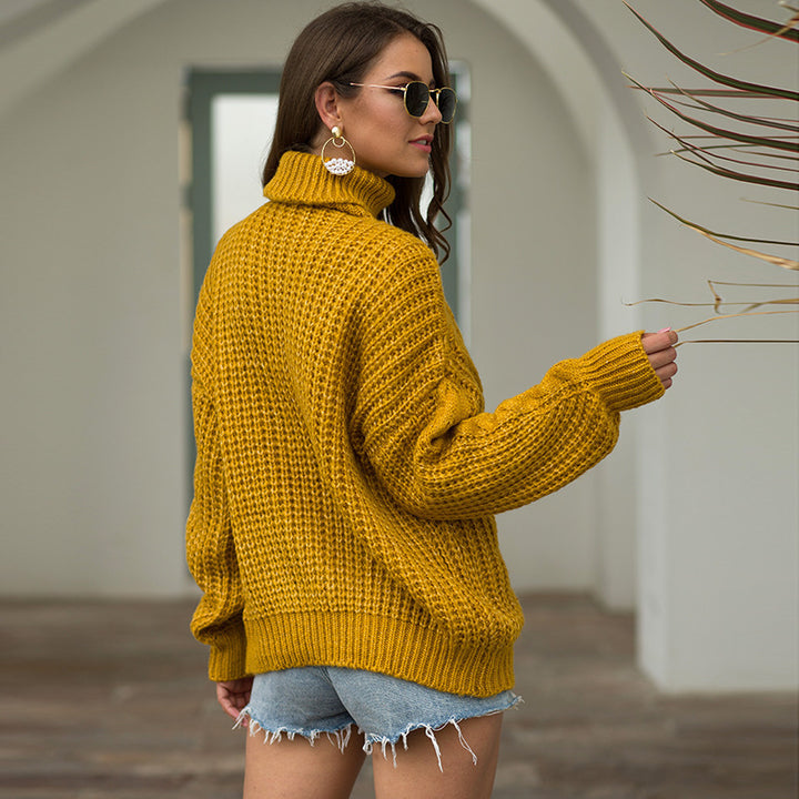 Damen Grobstrickpullover mit Rollkragen und Zopfmuster Drune
