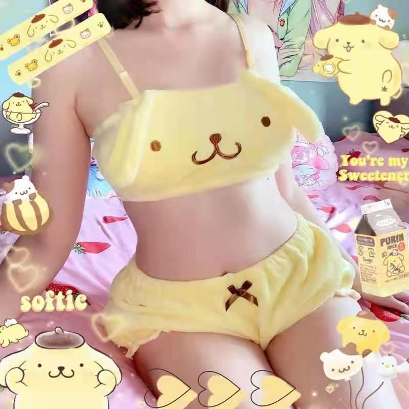 Damen Kuschelndes Pyjama-Set mit Tiermotiven und zarten Rüschen Drune