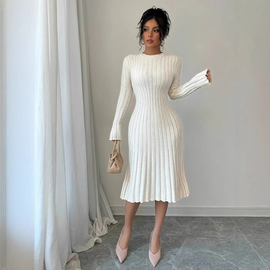 Damen elegantes Strickkleid mit strukturiertem Rippdesign Drune