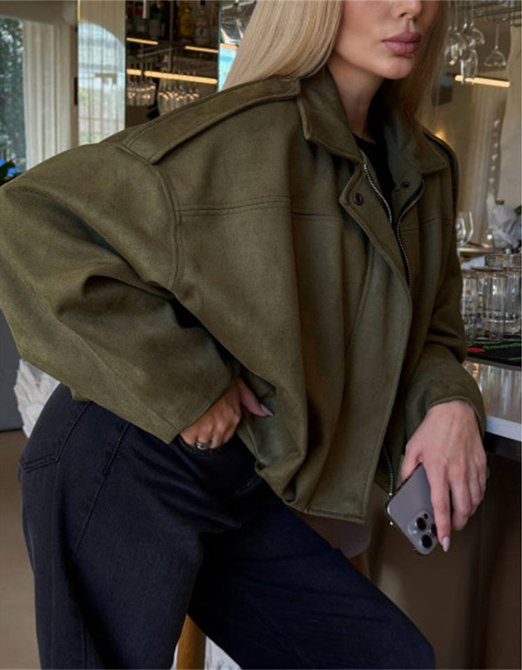 Damen lässige Oversized-Jacke aus weichem Baumwollmischgewebe Drune
