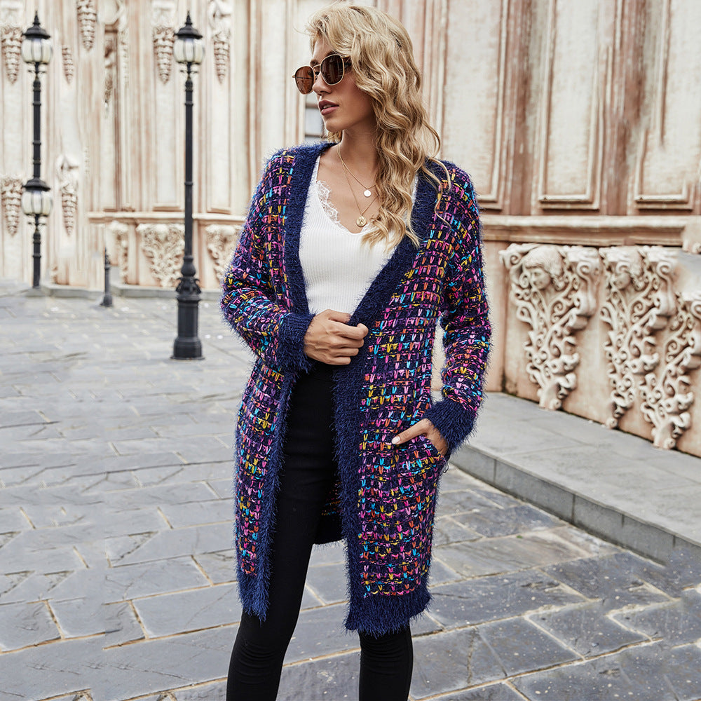 Damen farbenfrohe Strickjacke mit Strukturen und fransigem Abschluss Drune