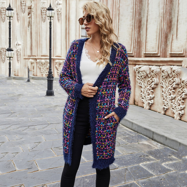 Damen farbenfrohe Strickjacke mit Strukturen und fransigem Abschluss Drune