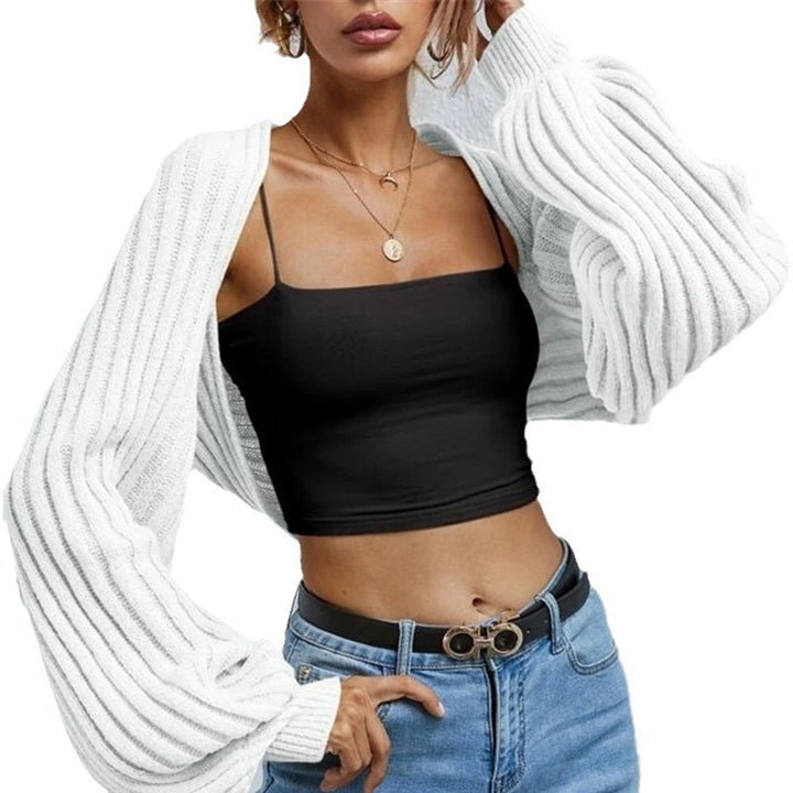 Damen lässige Strickjacke mit voluminösen Ärmeln und feinem Rippenmuster Drune