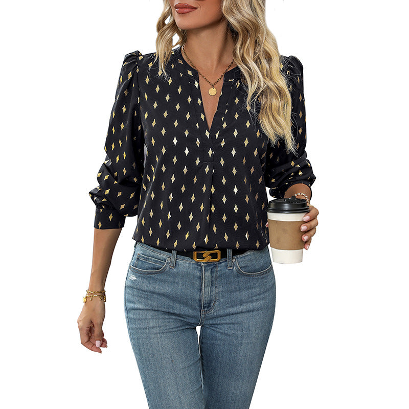 Damen Bluse mit elegantem V-Ausschnitt und feinen Rüschendetails Drune