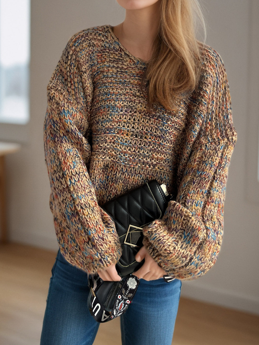 Damen lässiger Strickpullover mit weitem Schnitt und eleganten Ärmelabschlüssen Drune
