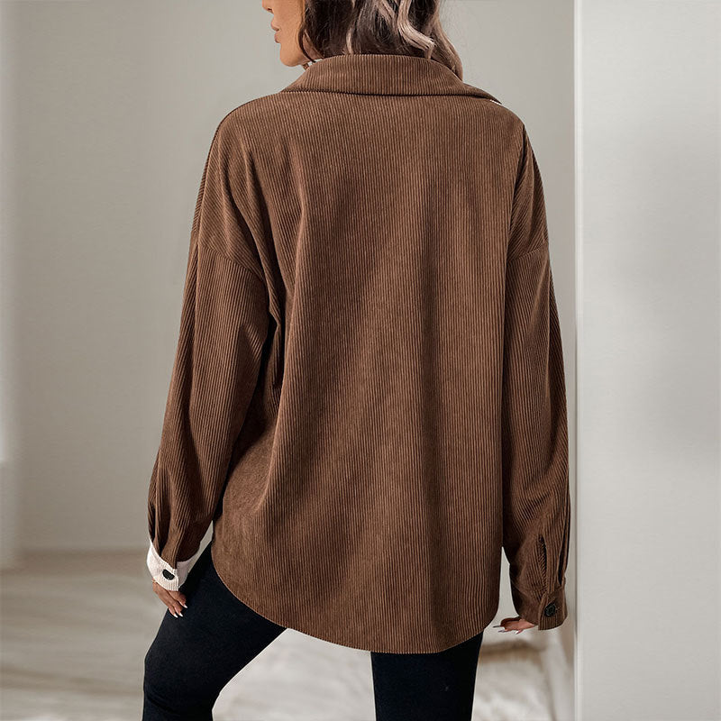 Damen Cordbluse mit kontrastierenden Stoffdetails Drune