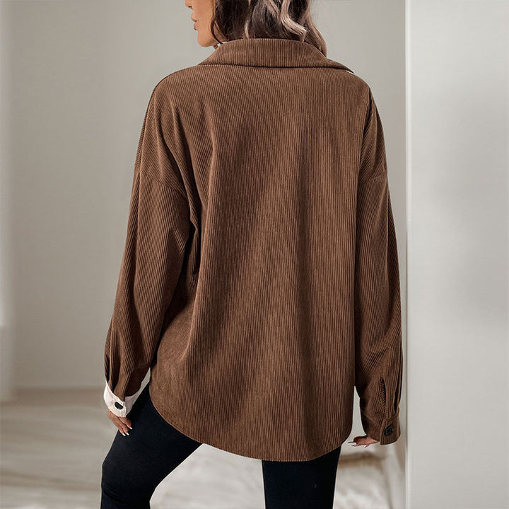 Damen Cordbluse mit kontrastierenden Stoffdetails Drune