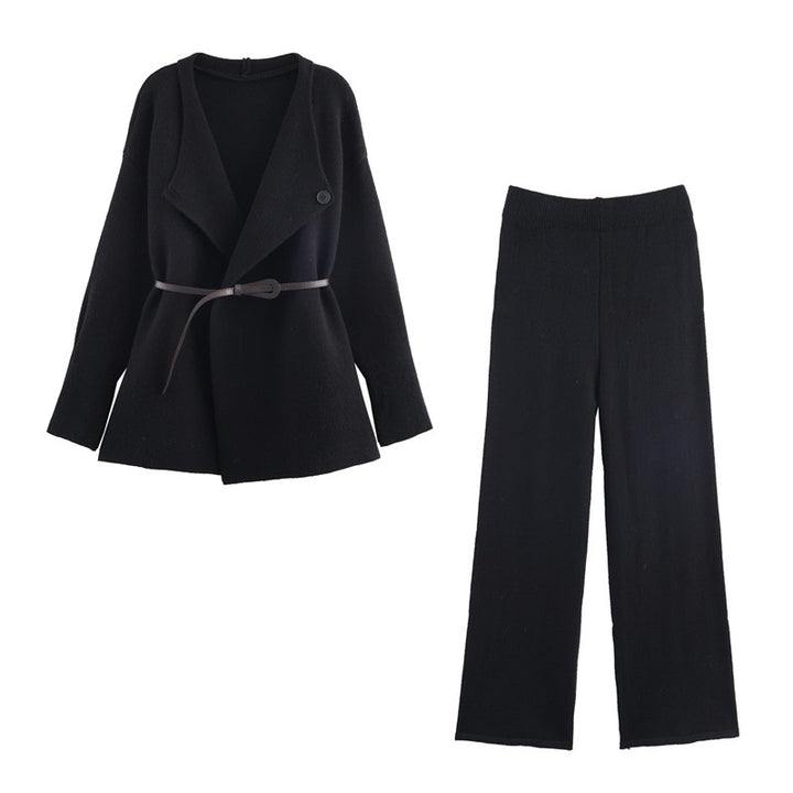 Damen modisches Strickjacken- und Hosenensemble mit elegantem Gürtel Drune
