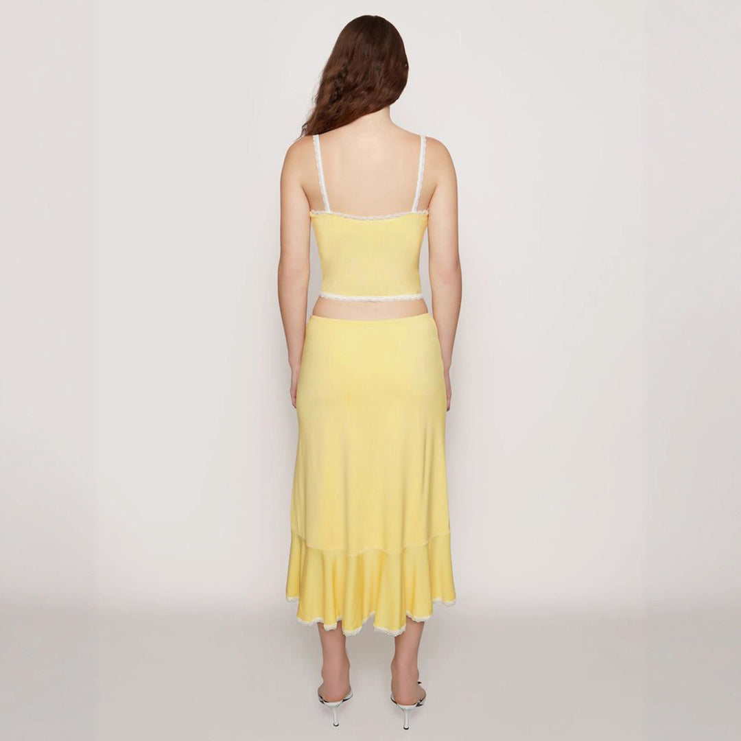 Damen Crop-Top und Midirock Set mit Rüschensaum Drune