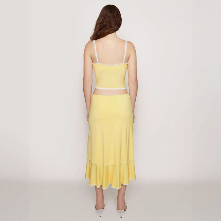 Damen Crop-Top und Midirock Set mit Rüschensaum Drune