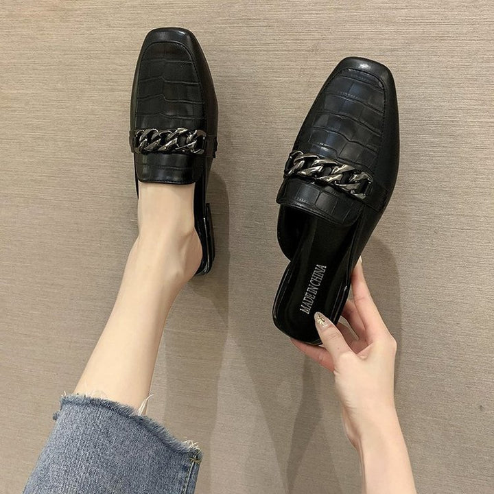Damen elegante Slingback-Pantoletten mit Ketten-Detail Drune