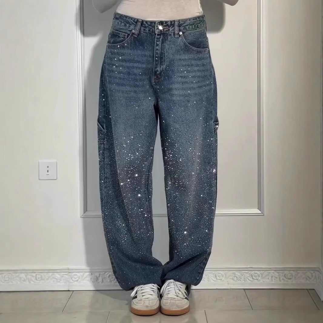 Damen modische Mom-Jeans mit schimmernden Details Drune