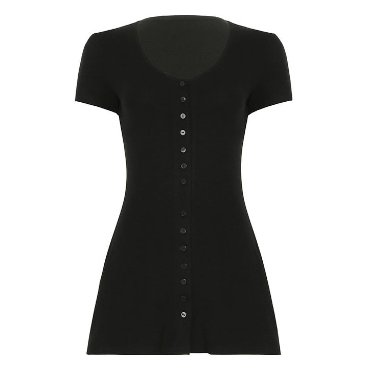 Damen Knopf-Polo-Kleid mit figurbetontem Schnitt und trendigem V-Ausschnitt Drune